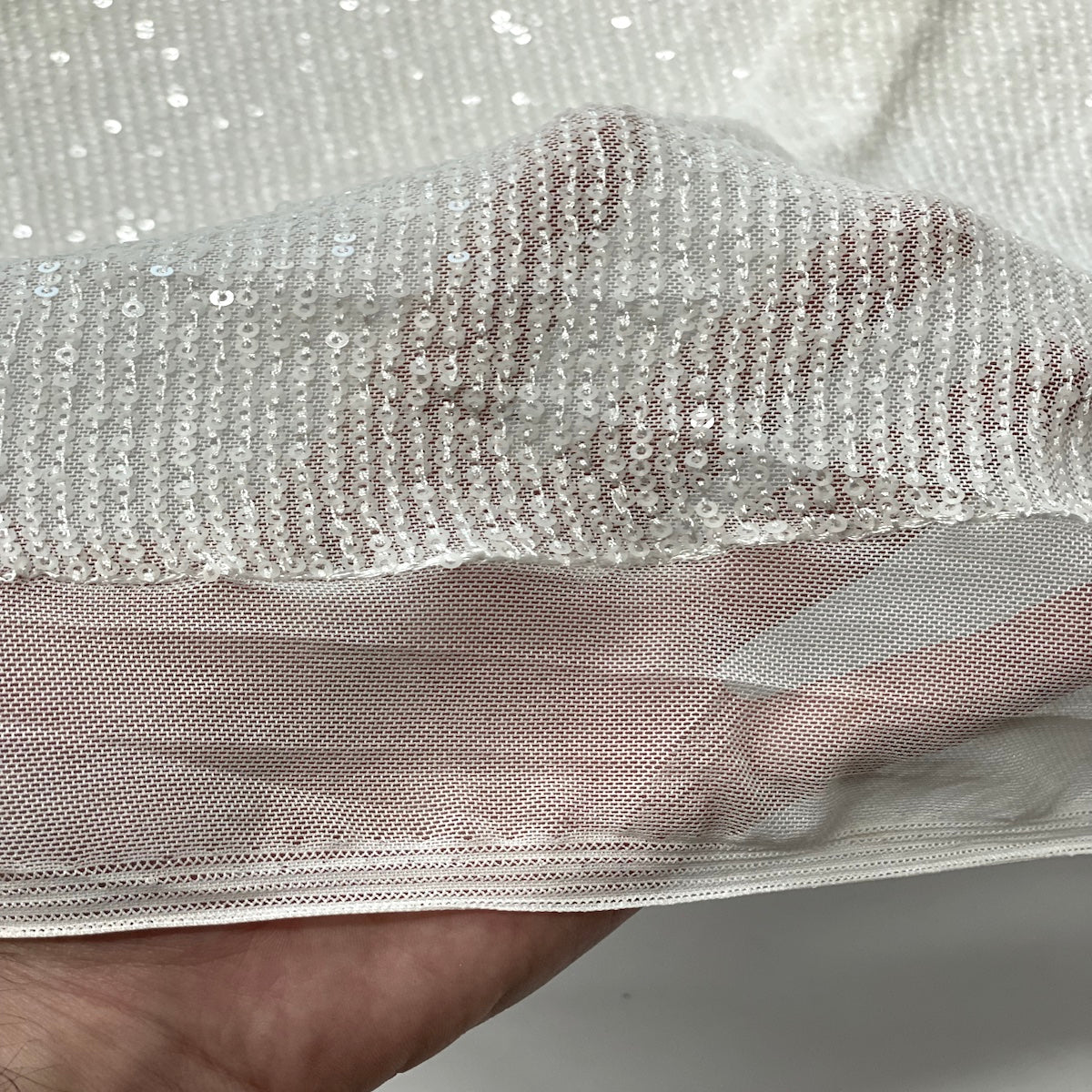 White Mille Striped Stretch Sequins Lace Fabric - Fashion Fabrics LLC