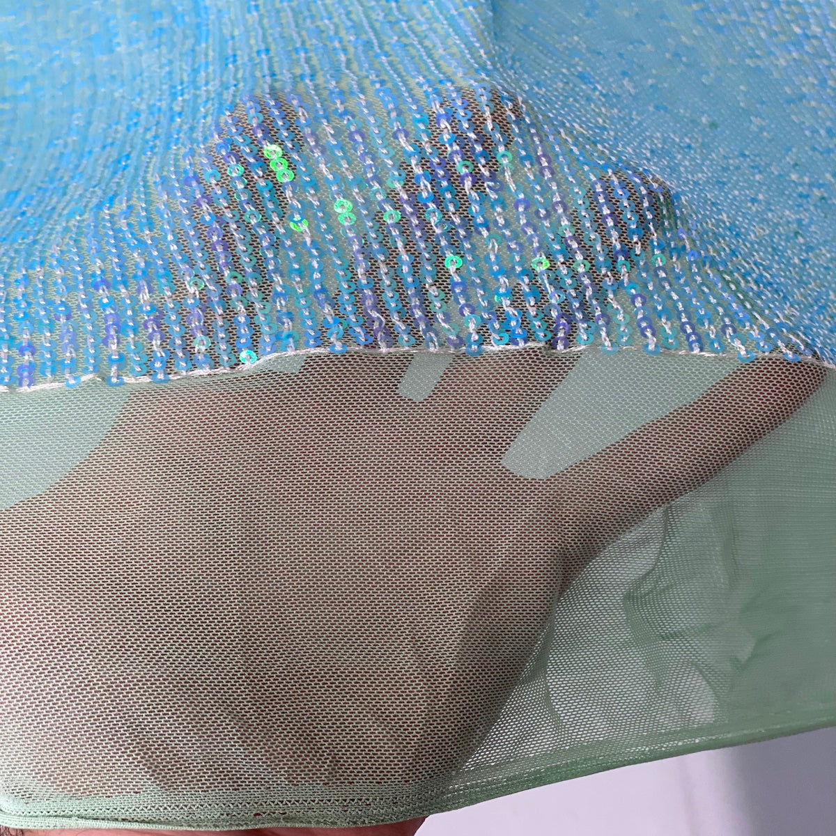Pearl Blue Iridescent Mille Striped Stretch Sequins Lace Fabric - Fashion Fabrics LLC