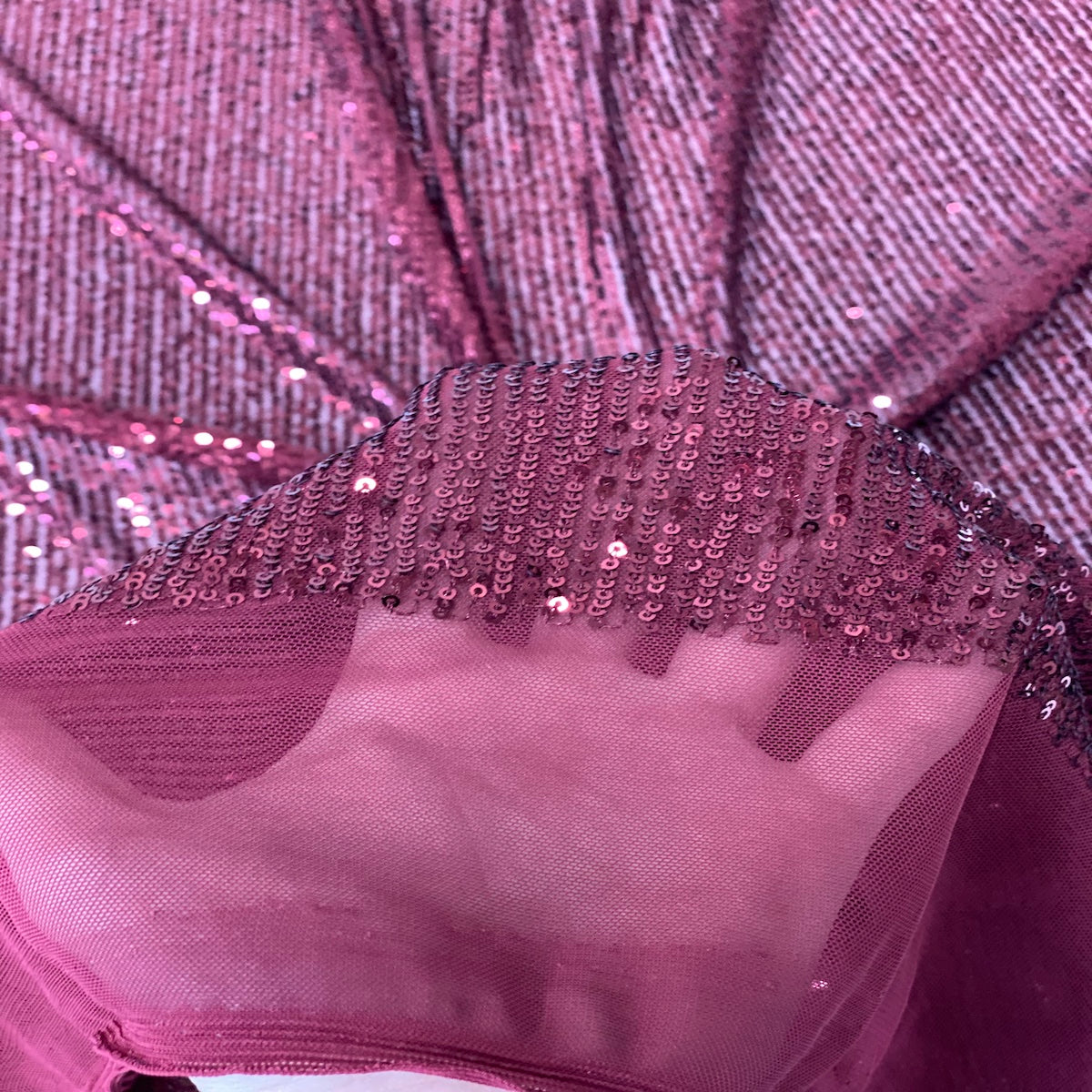 Burgundy Mille Striped Stretch Sequins Lace Fabric - Fashion Fabrics LLC