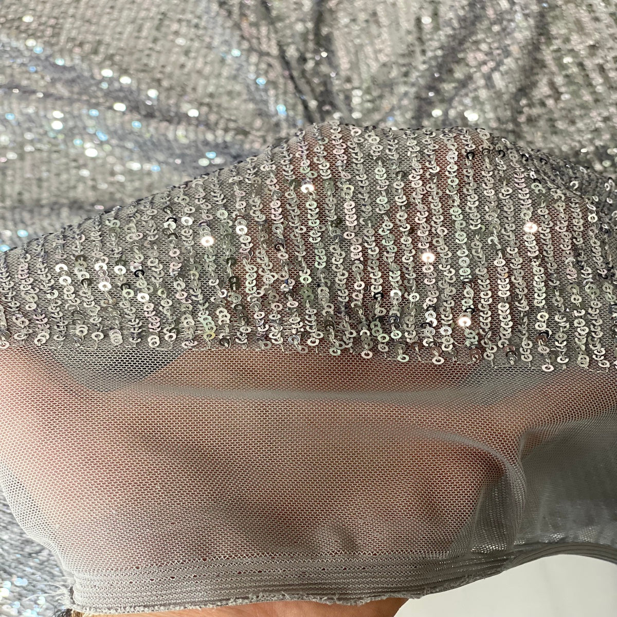 Silver | Gray Mille Striped Stretch Sequins Lace Fabric - Fashion Fabrics LLC