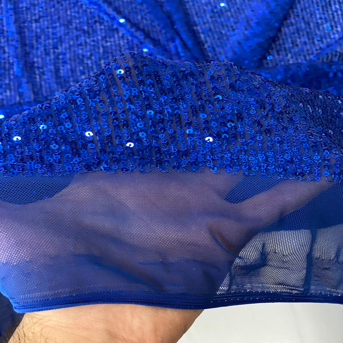 Royal Blue Mille Striped Stretch Sequins Lace Fabric - Fashion Fabrics LLC