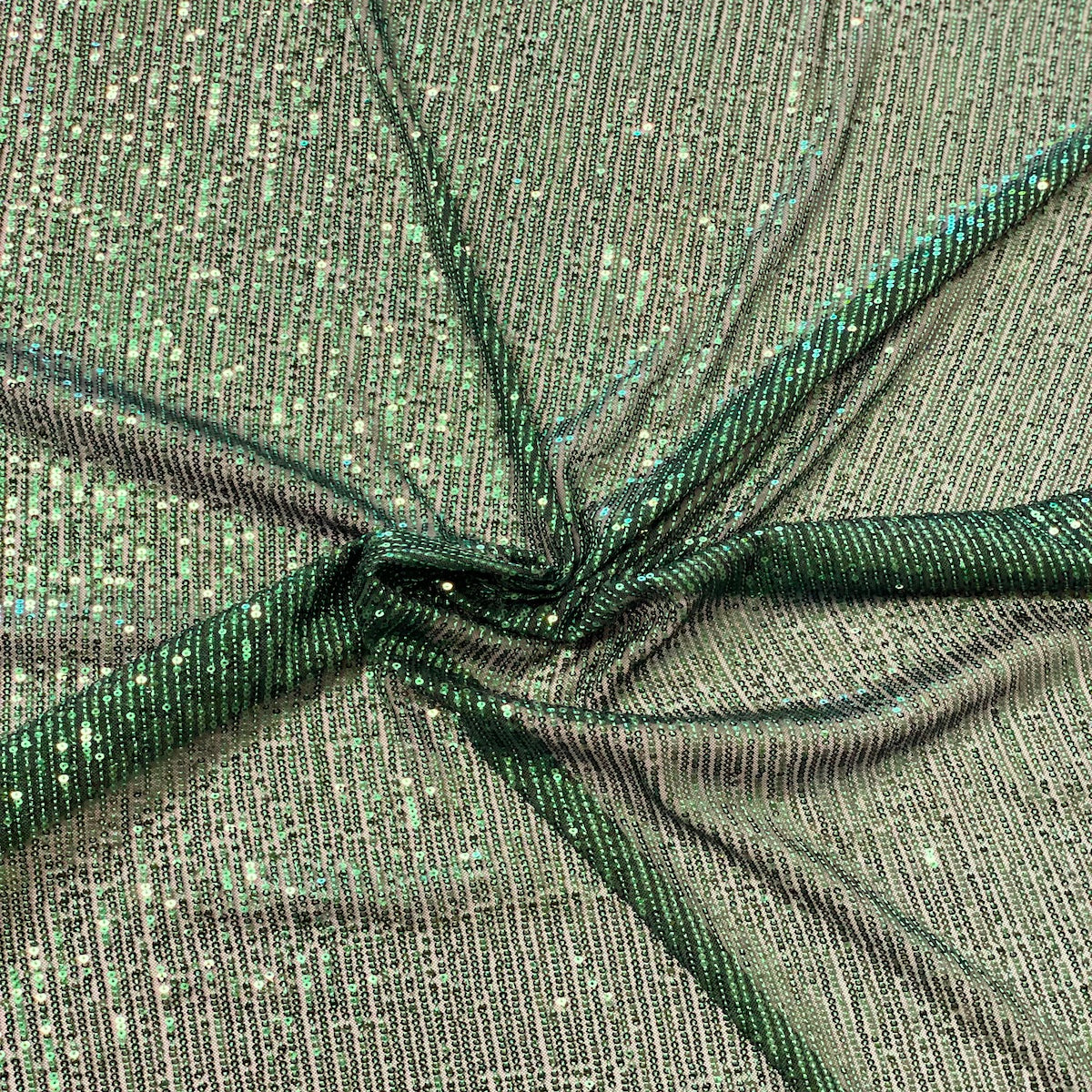 Hunter Green Mille Striped Stretch Sequins Lace Fabric - Fashion Fabrics LLC