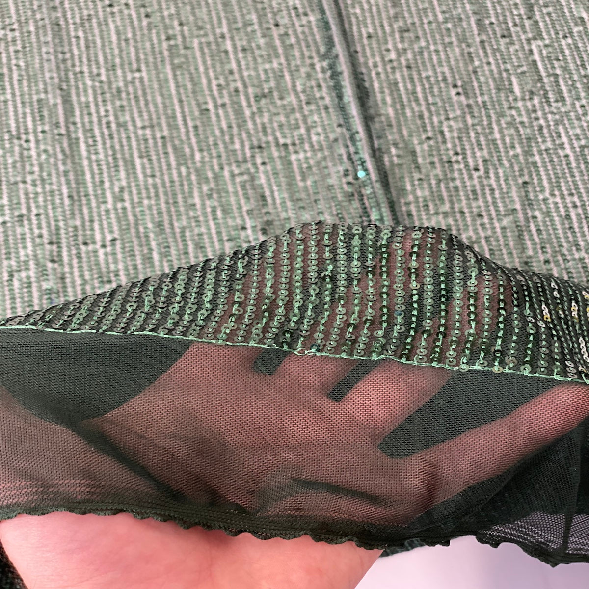 Hunter Green Mille Striped Stretch Sequins Lace Fabric - Fashion Fabrics LLC