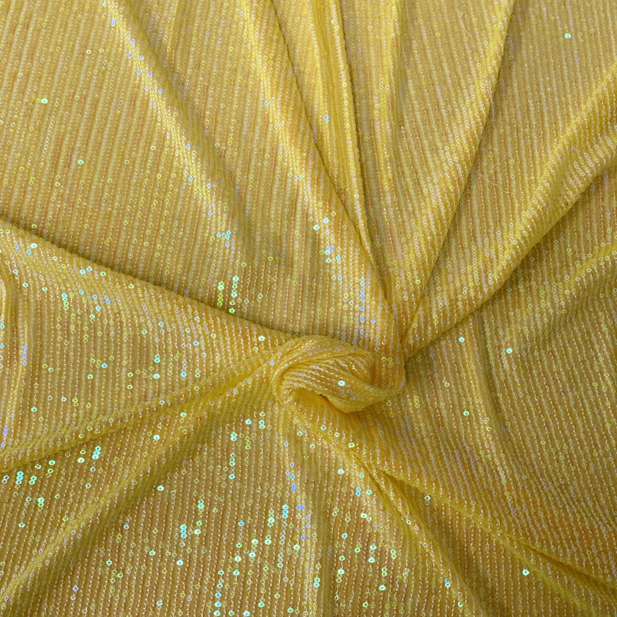 Yellow Iridescent Mille Striped Stretch Sequins Lace Fabric - Fashion Fabrics LLC