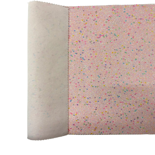 Light Pink Iridescent Stardust Glitter Vinyl Fabric - Fashion Fabrics LLC