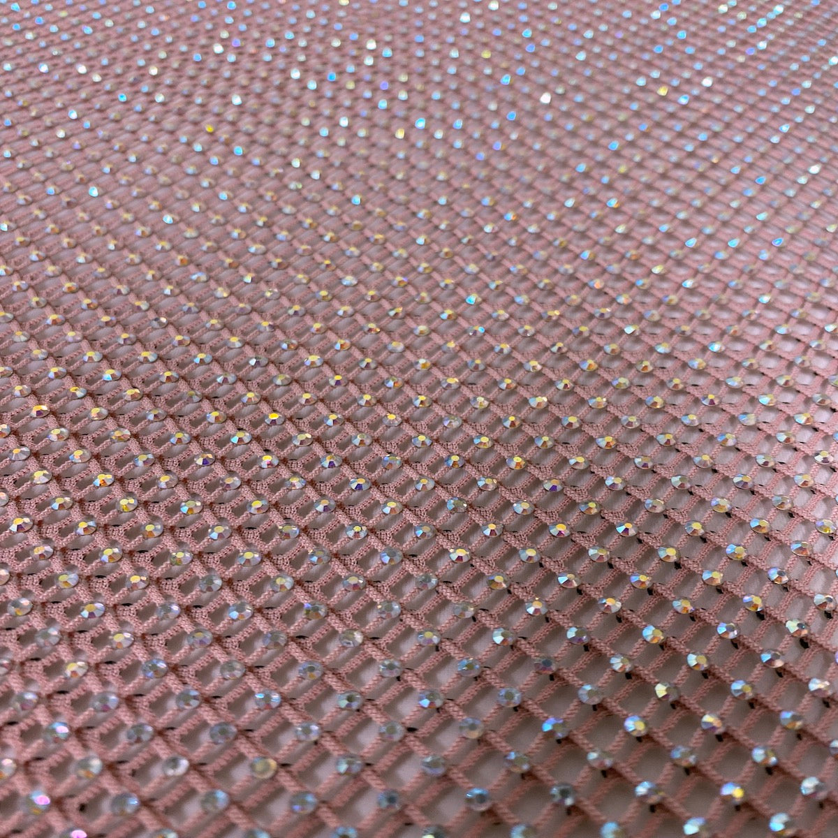 Mauve Pink Serene Iridescent Rhinestone Fishnet Lace Fabric - Fashion Fabrics LLC