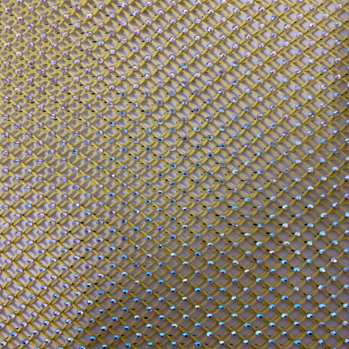 Yellow Serene Iridescent Rhinestone Fishnet Lace Fabric - Fashion Fabrics LLC