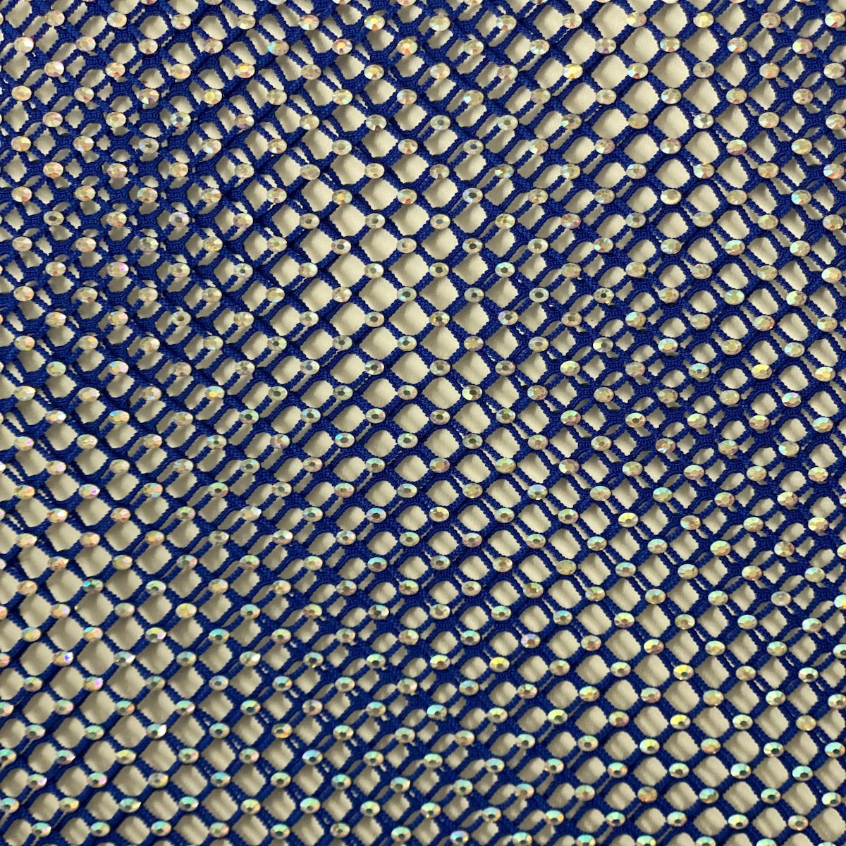 Royal Blue Serene Iridescent Rhinestone Fishnet Lace Fabric - Fashion Fabrics LLC