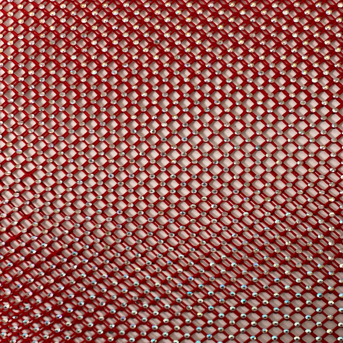 Red Serene Iridescent Rhinestone Fishnet Lace Fabric - Fashion Fabrics LLC