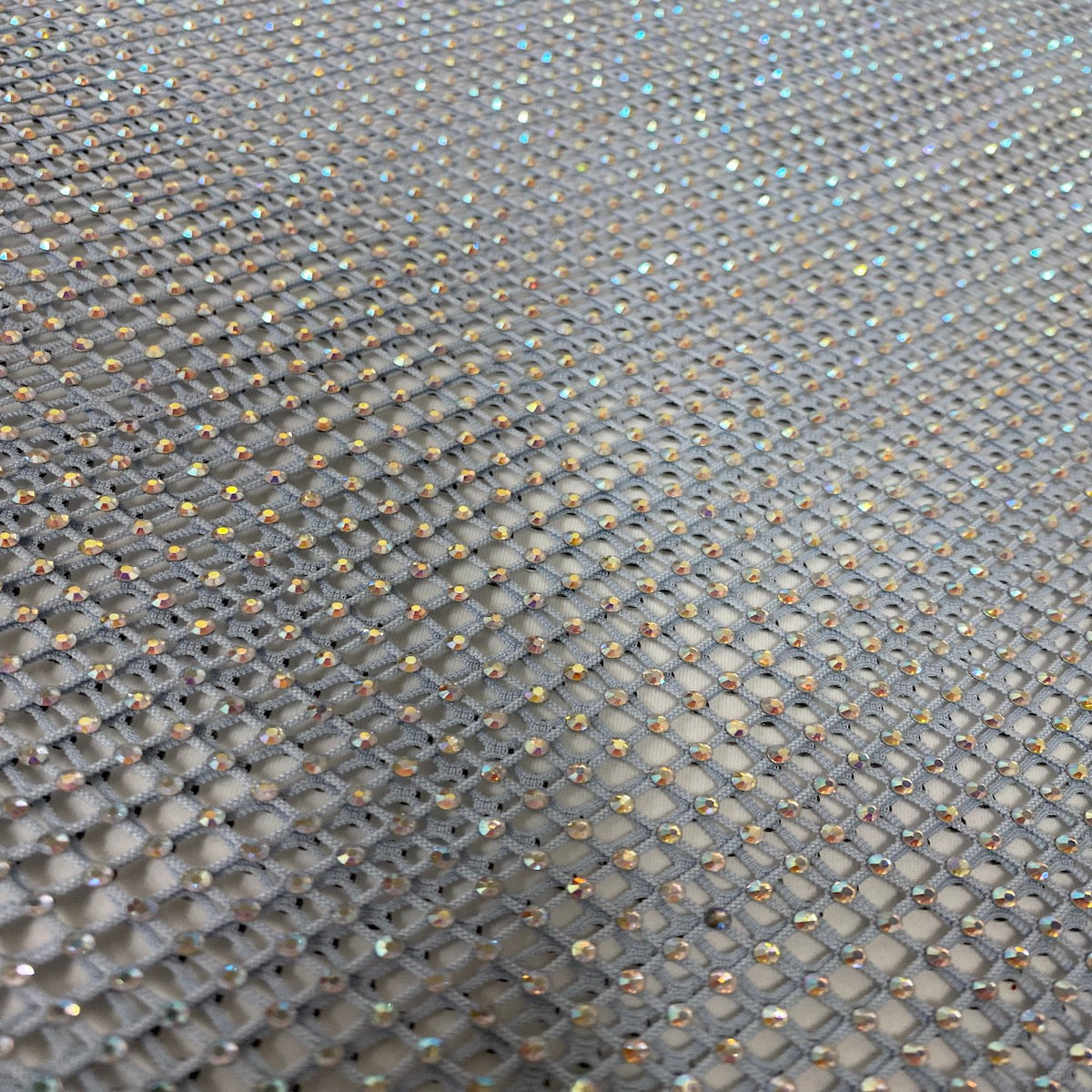 Baby Blue Serene Iridescent Rhinestone Fishnet Lace Fabric - Fashion Fabrics LLC