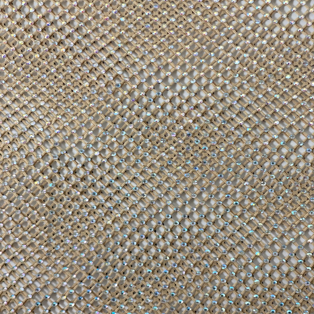 Gold Serene Iridescent Rhinestone Fishnet Lace Fabric - Fashion Fabrics LLC