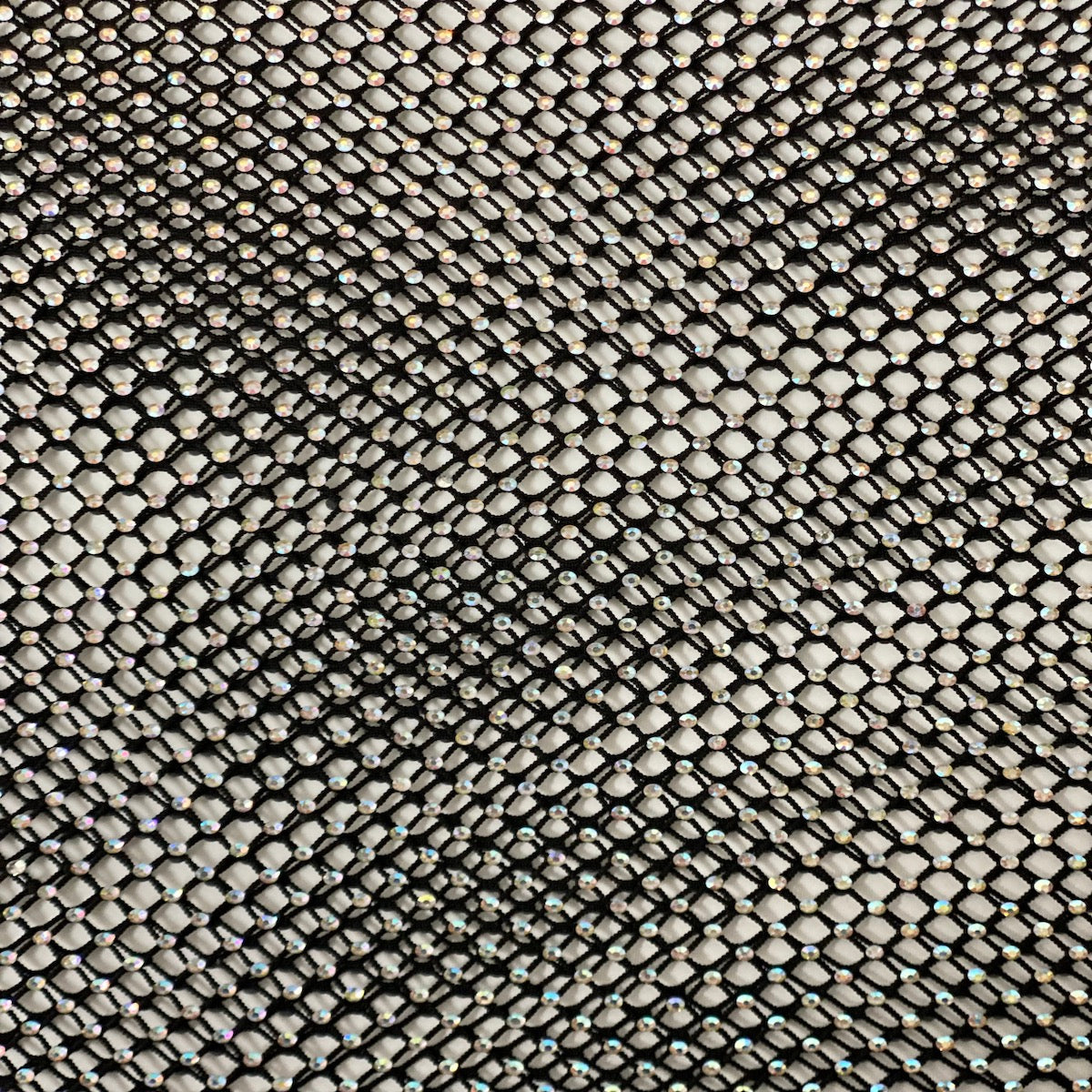 Black Serene Iridescent Rhinestone Fishnet Lace Fabric - Fashion Fabrics LLC