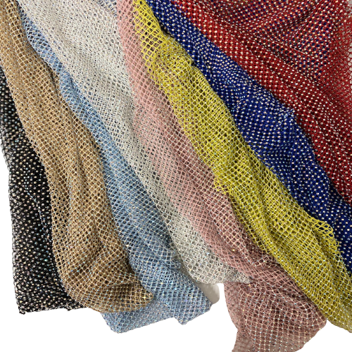 Mauve Pink Serene Iridescent Rhinestone Fishnet Lace Fabric - Fashion Fabrics LLC