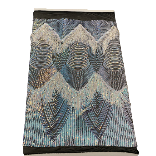 Iridescent Blue Black Mesh Flamingo Fringe Sequins Embroidered Fabric - Fashion Fabrics LLC