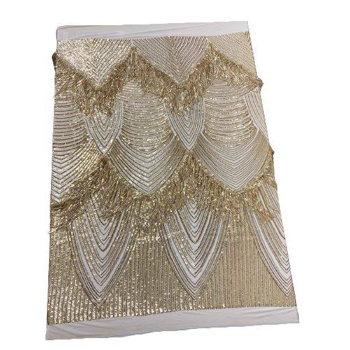 Gold Flamingo Fringe Sequins Embroidered Fabric - Fashion Fabrics LLC