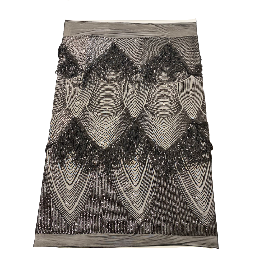 Black Flamingo Fringe Sequins Embroidered Fabric - Fashion Fabrics LLC