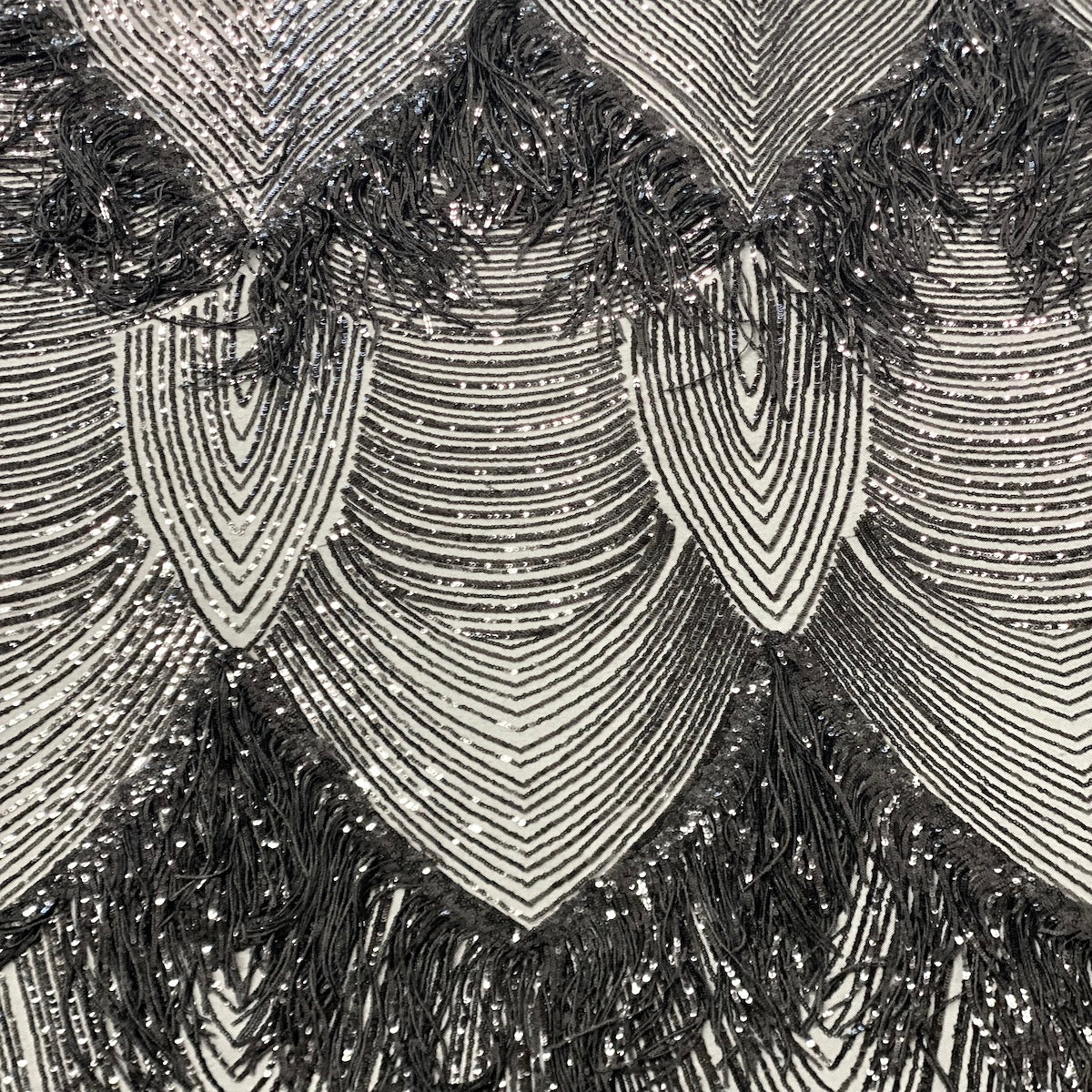 Black Flamingo Fringe Sequins Embroidered Fabric - Fashion Fabrics LLC