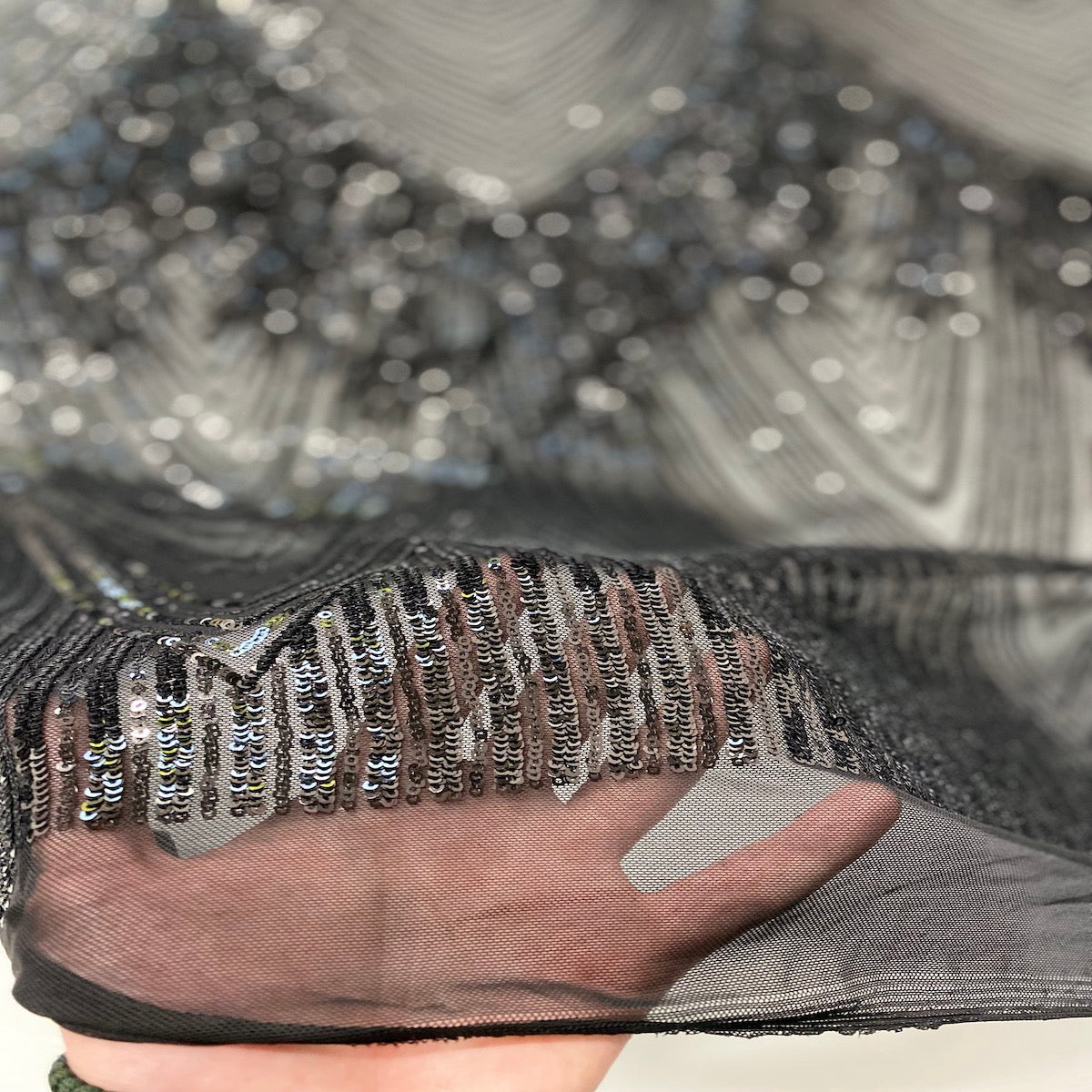 Black Flamingo Fringe Sequins Embroidered Fabric - Fashion Fabrics LLC