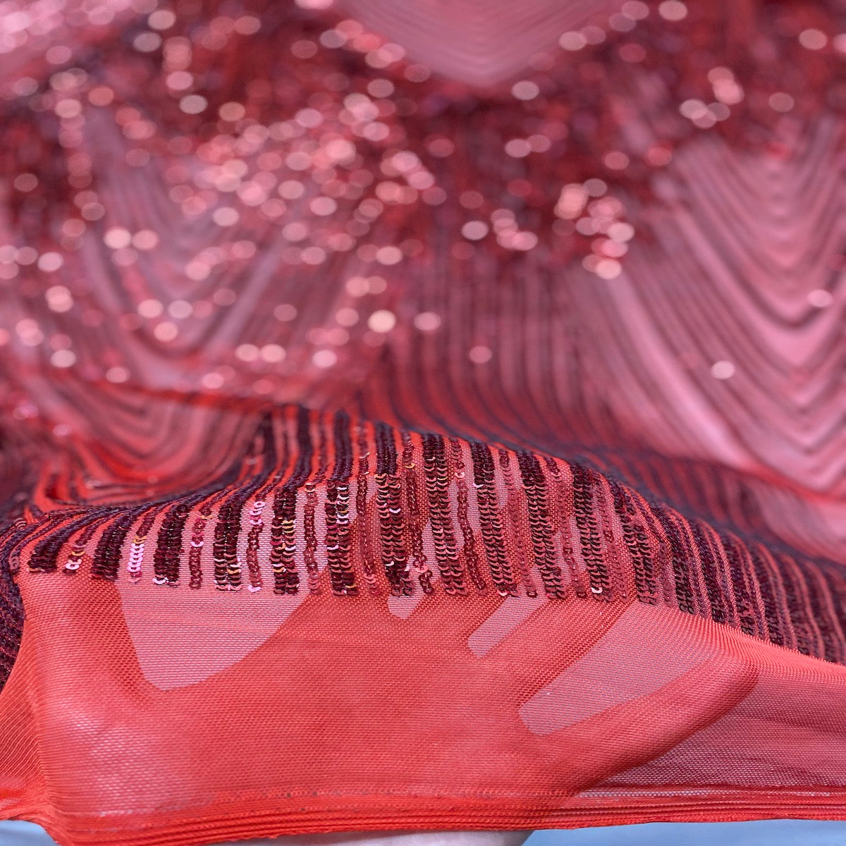 Red Flamingo Fringe Sequins Embroidered Fabric - Fashion Fabrics LLC