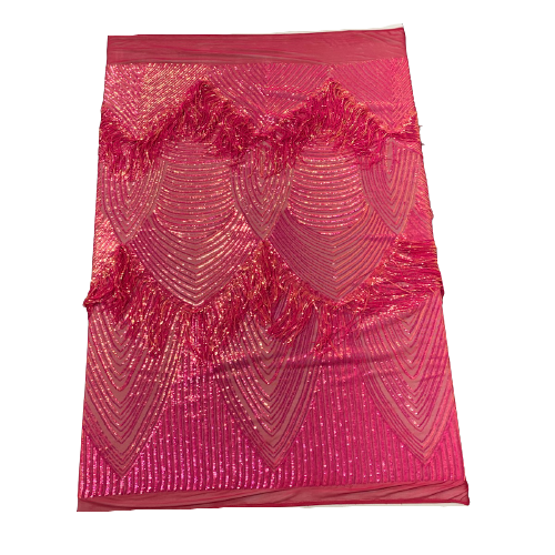 Iridescent Pink Flamingo Fringe Sequins Embroidered Fabric - Fashion Fabrics LLC