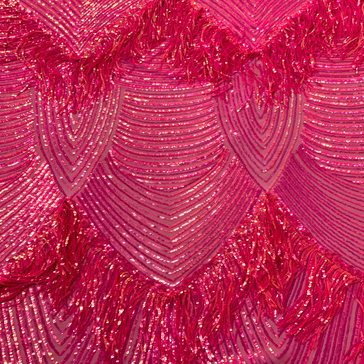 Iridescent Pink Flamingo Fringe Sequins Embroidered Fabric - Fashion Fabrics LLC