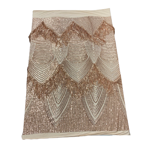 Champagne Gold Flamingo Fringe Sequins Embroidered Fabric - Fashion Fabrics LLC