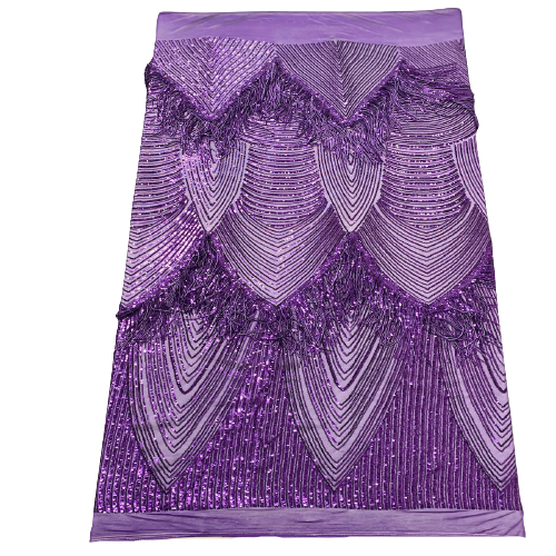 Purple Flamingo Fringe Sequins Embroidered Fabric - Fashion Fabrics LLC