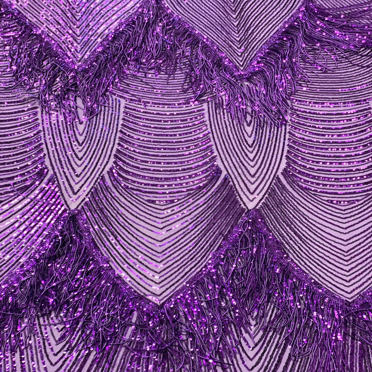 Purple Flamingo Fringe Sequins Embroidered Fabric - Fashion Fabrics LLC