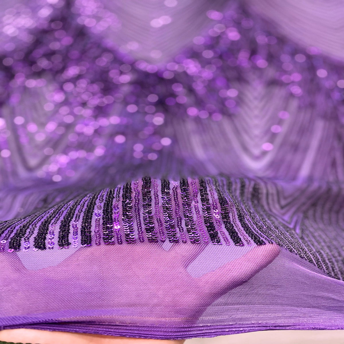 Purple Flamingo Fringe Sequins Embroidered Fabric - Fashion Fabrics LLC