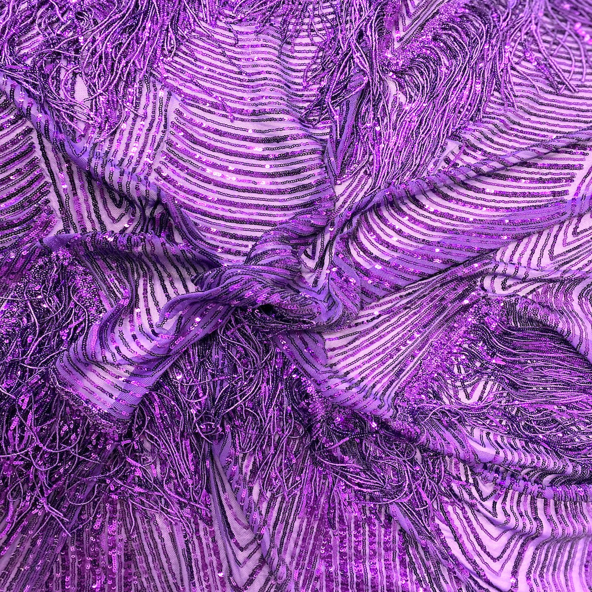 Purple Flamingo Fringe Sequins Embroidered Fabric - Fashion Fabrics LLC
