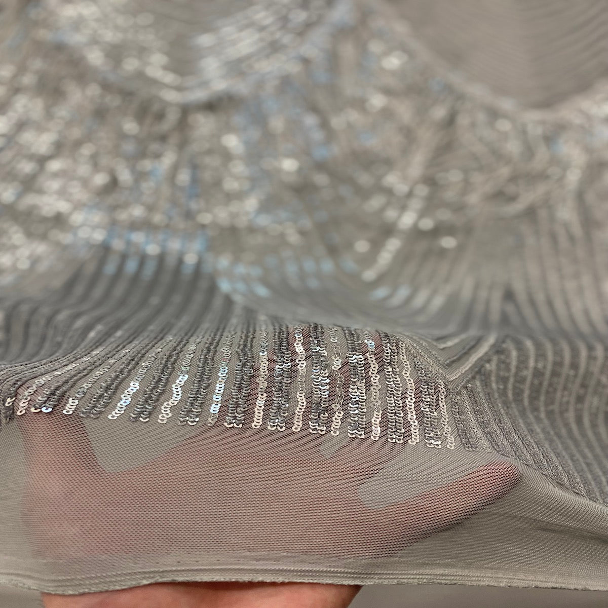 Silver Flamingo Fringe Sequins Embroidered Fabric - Fashion Fabrics LLC