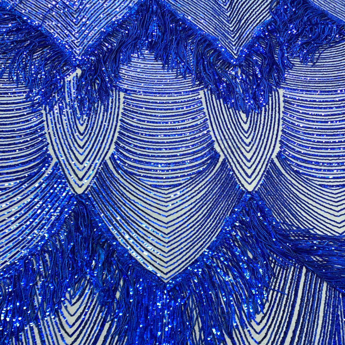 Royal Blue Flamingo Fringe Sequins Embroidered Fabric - Fashion Fabrics LLC