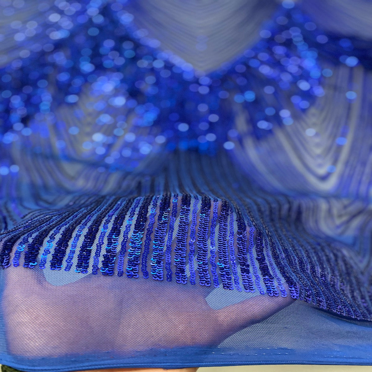 Royal Blue Flamingo Fringe Sequins Embroidered Fabric - Fashion Fabrics LLC