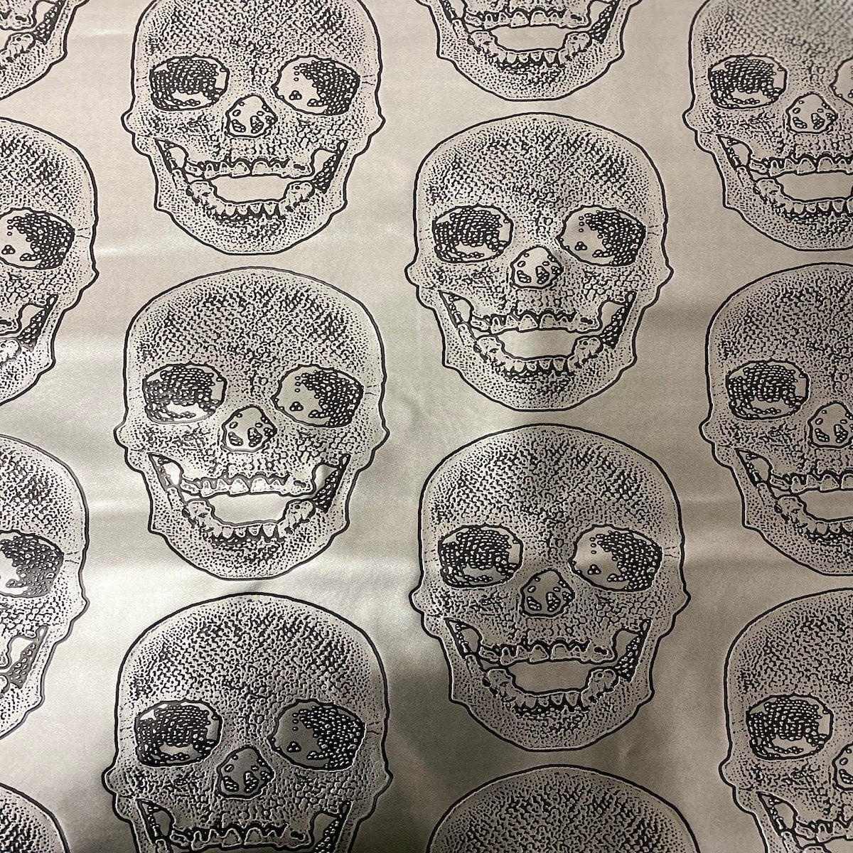 Silver Skeleton Skull Vinyl Fabric - Fashion Fabrics LLC