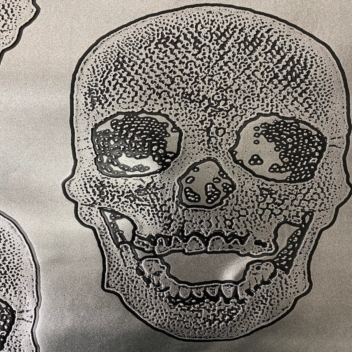 Silver Skeleton Skull Vinyl Fabric - Fashion Fabrics LLC