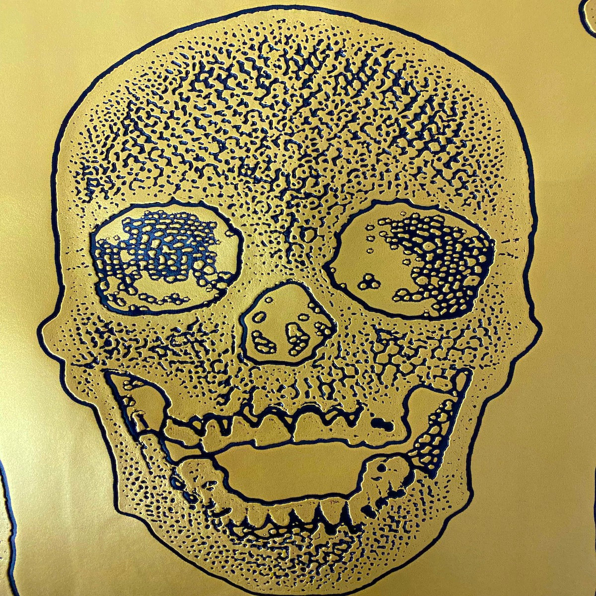 Gold Skeleton Skull Vinyl Fabric - Fashion Fabrics LLC