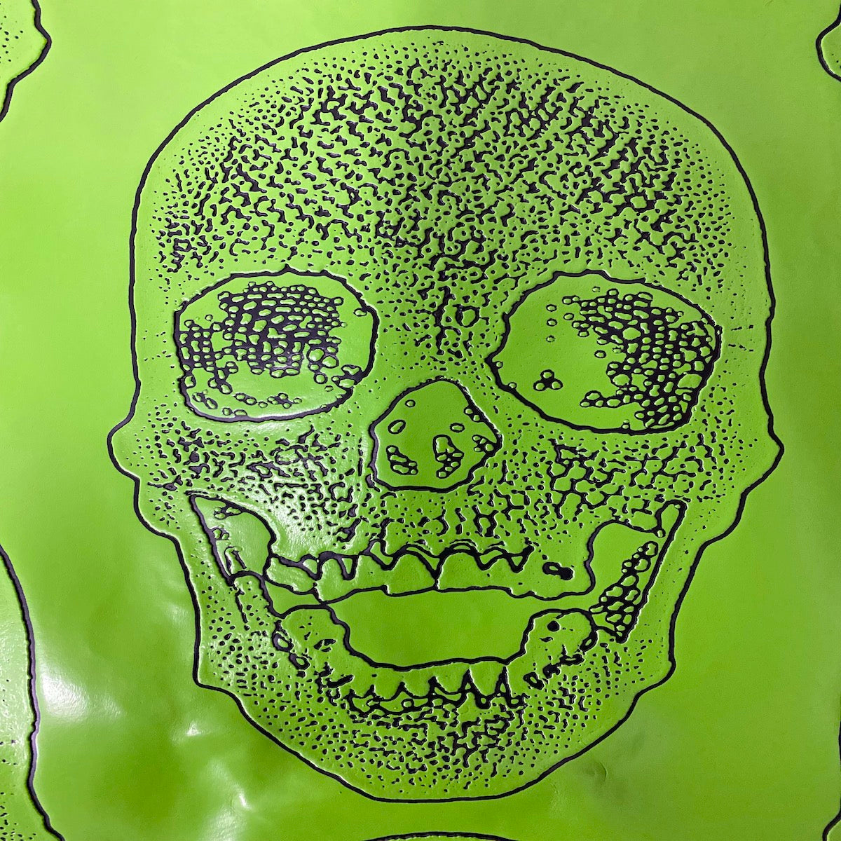 Lime Green Skeleton Skull Vinyl Fabric - Fashion Fabrics LLC