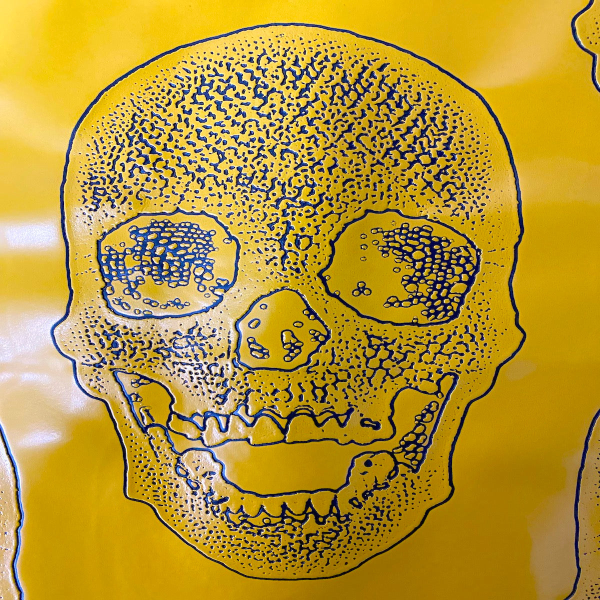 Yellow Skeleton Skull Vinyl Fabric - Fashion Fabrics LLC