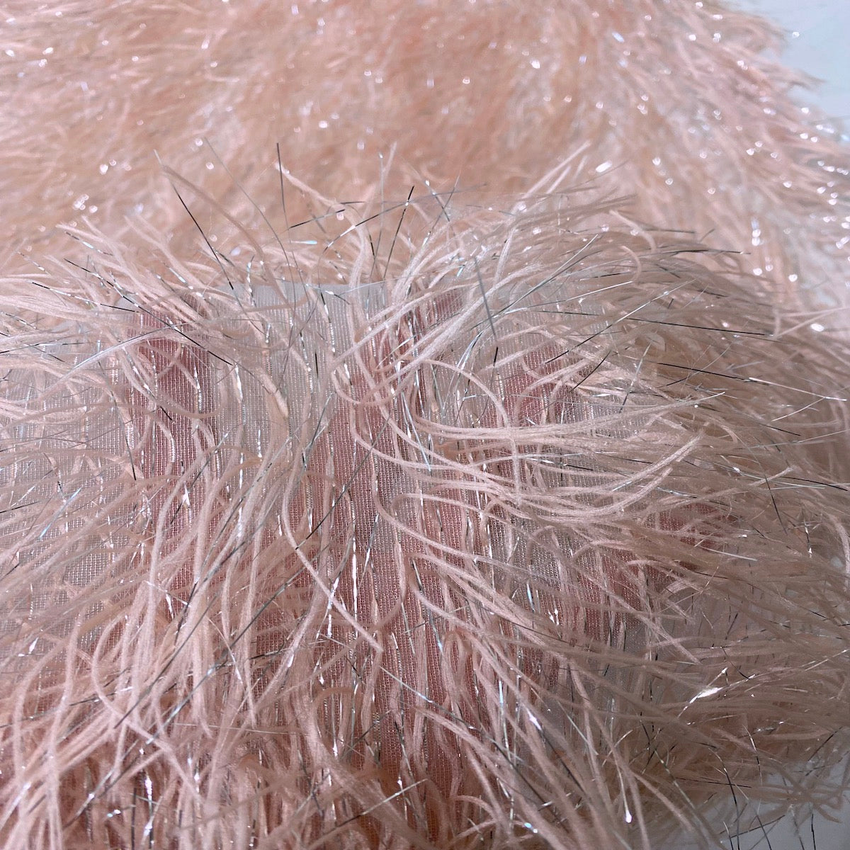 Blush Pink | Silver Metallic Faux Ostrich Feather Lace Fabric - Fashion Fabrics LLC