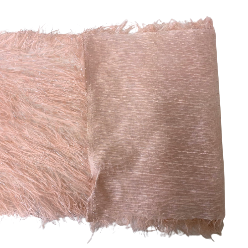 Blush Pink | Silver Metallic Faux Ostrich Feather Lace Fabric - Fashion Fabrics LLC
