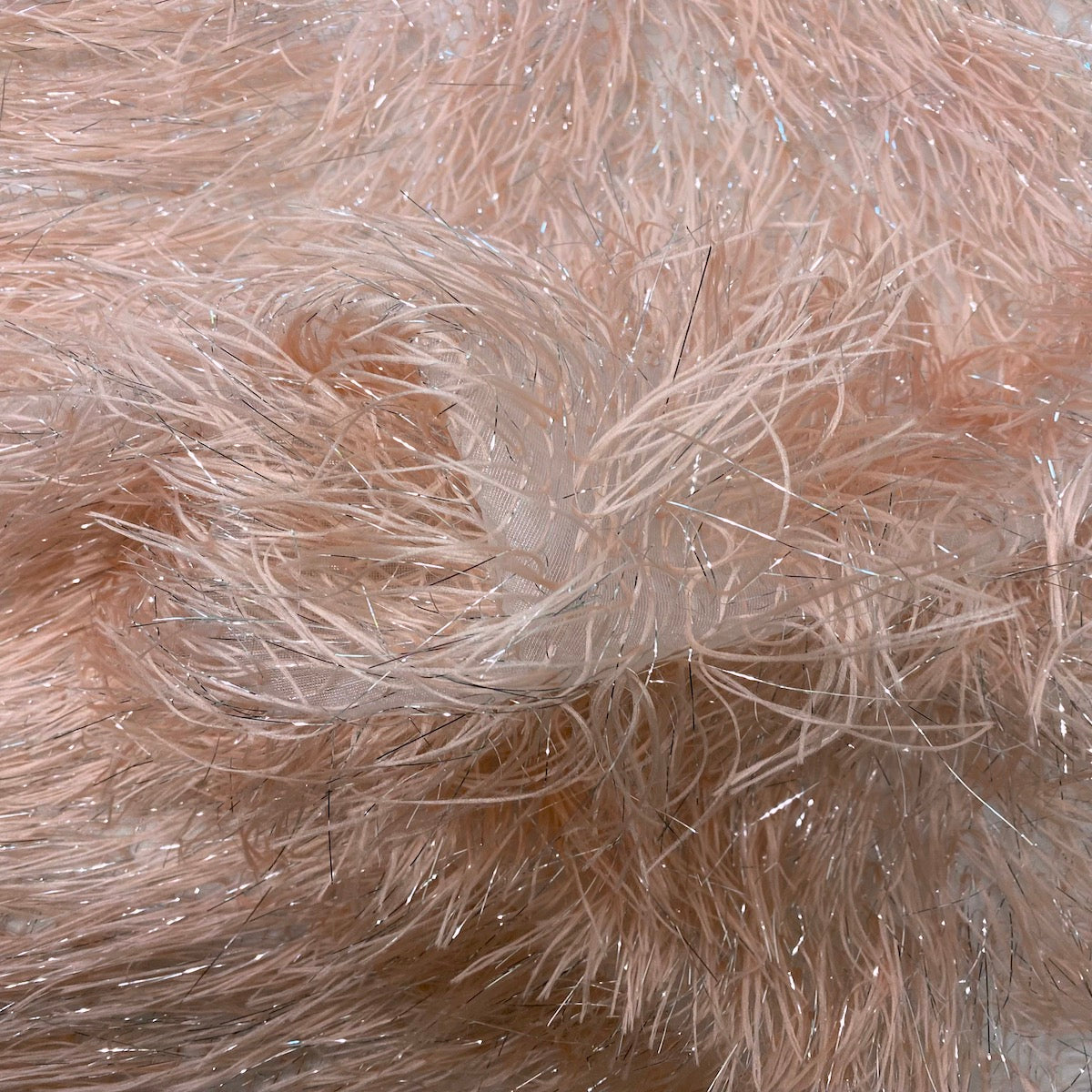 Blush Pink | Silver Metallic Faux Ostrich Feather Lace Fabric - Fashion Fabrics LLC