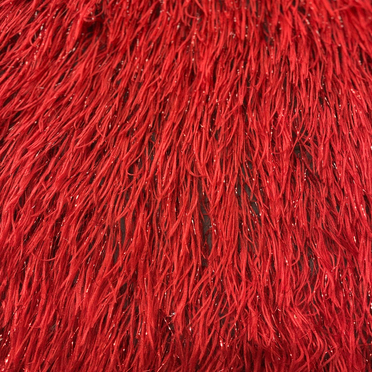 Red Metallic Faux Ostrich Feather Lace Fabric - Fashion Fabrics LLC