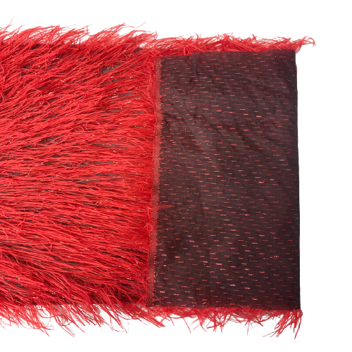 Red Metallic Faux Ostrich Feather Lace Fabric - Fashion Fabrics LLC