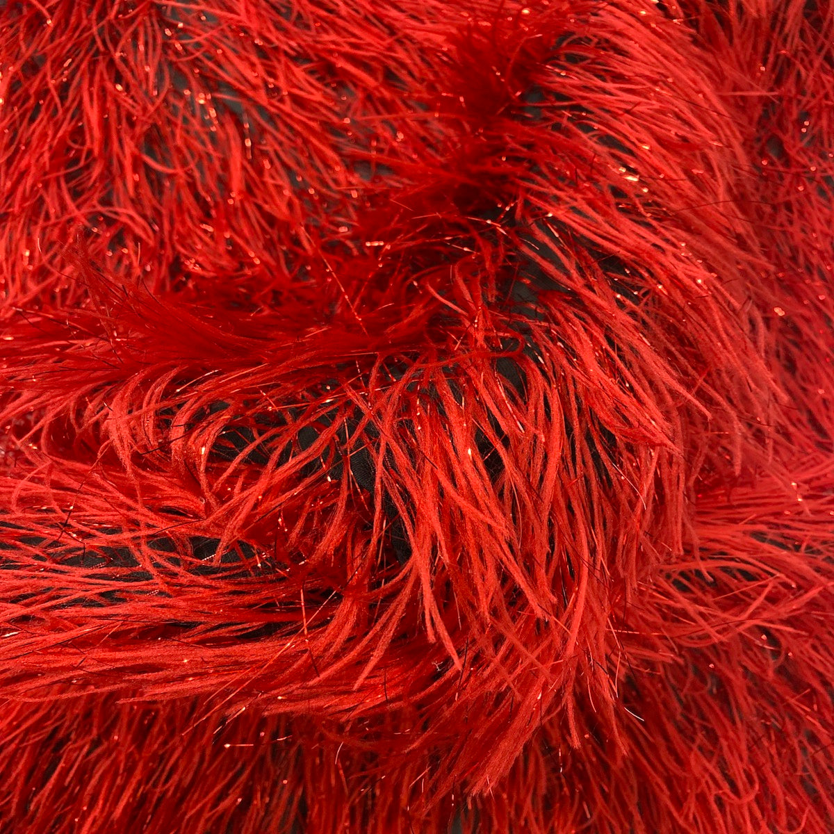 Red Metallic Faux Ostrich Feather Lace Fabric - Fashion Fabrics LLC