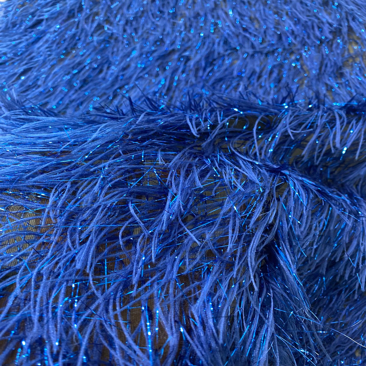Royal Blue Metallic Faux Ostrich Feather Lace Fabric - Fashion Fabrics LLC
