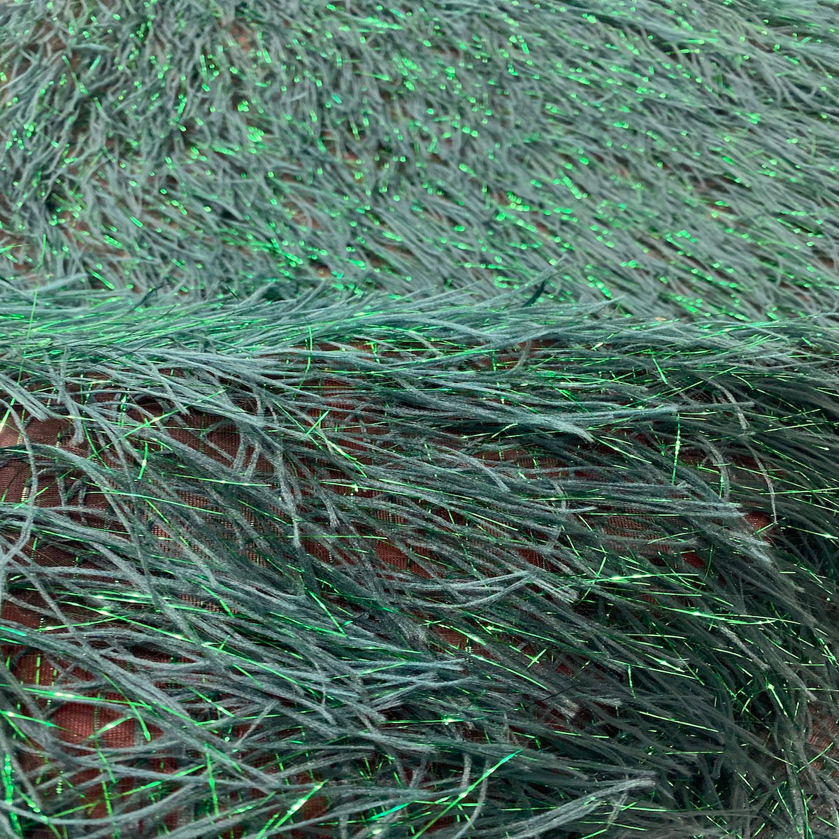 Hunter Green Metallic Faux Ostrich Feather Lace Fabric - Fashion Fabrics LLC