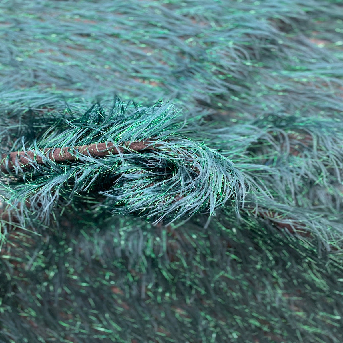 Hunter Green Metallic Faux Ostrich Feather Lace Fabric - Fashion Fabrics LLC