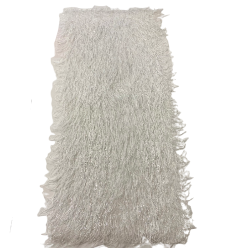 White | Silver Metallic Faux Ostrich Feather Lace Fabric - Fashion Fabrics LLC