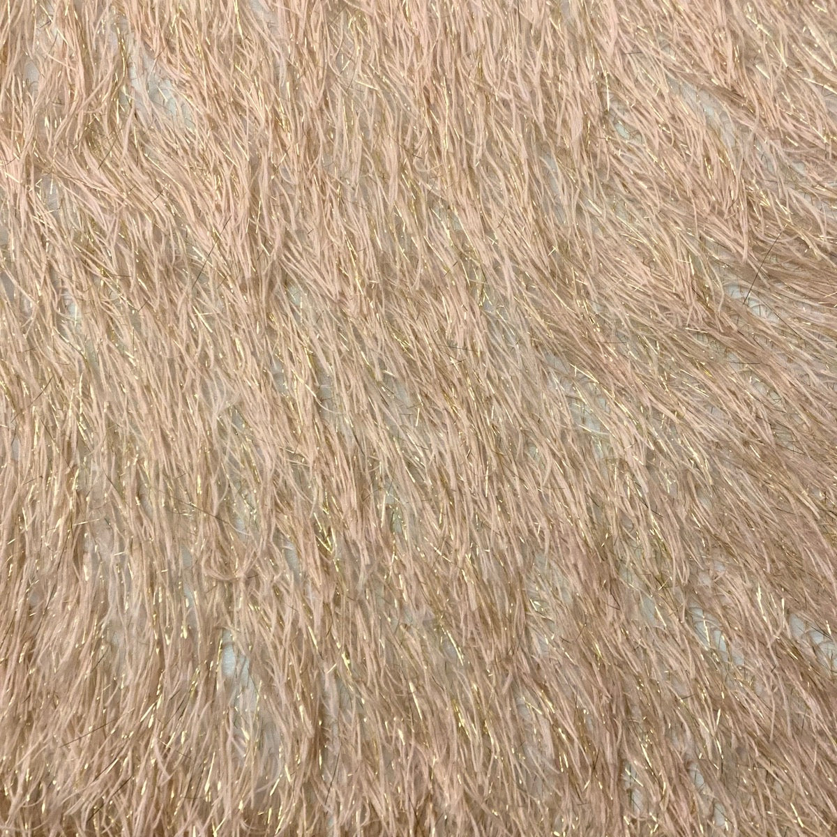 Dusty Rose | Gold Metallic Faux Ostrich Feather Lace Fabric - Fashion Fabrics LLC