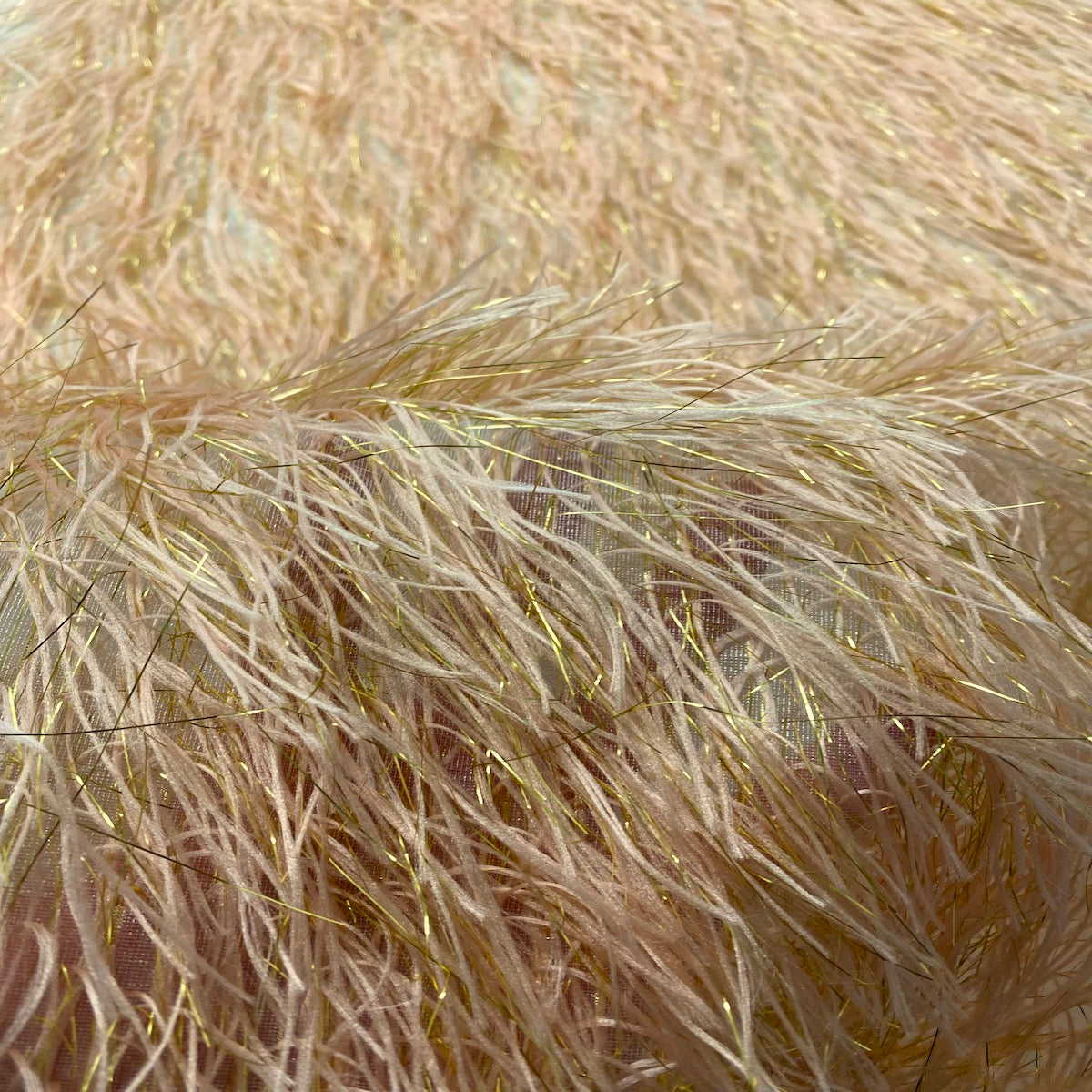 Dusty Rose | Gold Metallic Faux Ostrich Feather Lace Fabric - Fashion Fabrics LLC
